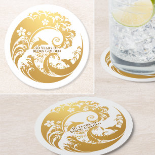 Custom 50th Birthday Gold Round Paper Coaster