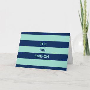 Custom 50th Birthday Mint Green and Navy Stripes Card
