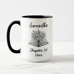 Custom 50th Birthday Name - Chapter 50 Floral Book Mug