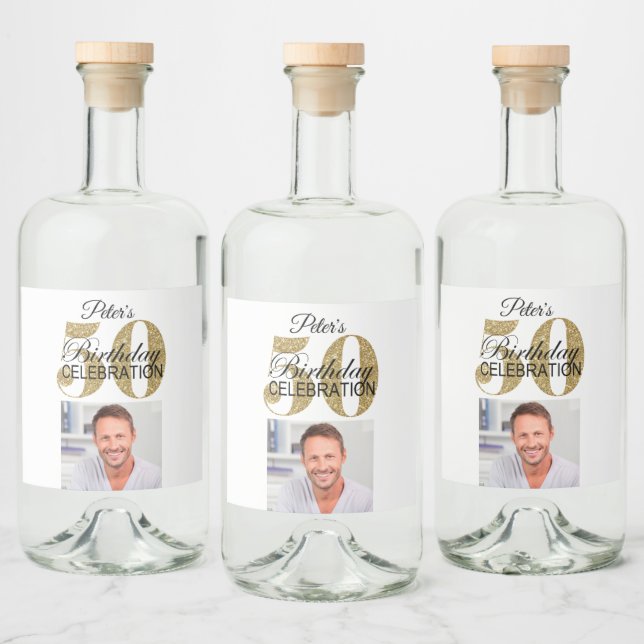 Custom 50th Birthday Party Mini Liquor Favour Labe Bottle Label (Bottles)