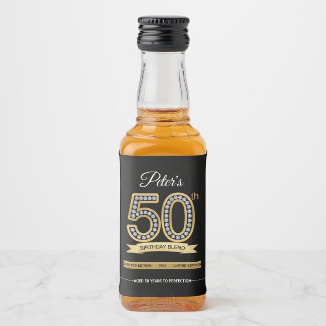 Custom 50th Birthday Party Mini Liquor Favour Labe Bottle Label (Front)