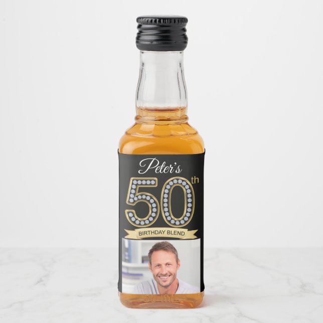 Custom 50th Birthday Party Mini Liquor Favour Labe Liquor Bottle Label (Front)