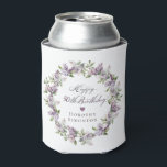 Custom 50th Birthday Purple Lilac Spring Flower Can Cooler<br><div class="desc">Add a special touch to your party decor with these personalised drink coolers. They will make the birthday celebrant feel very special and look great in pictures. It takes only minutes to add the birthday celebrant's name. The soft watercolor lilac wreath is perfect for a spring birthday or a woman...</div>