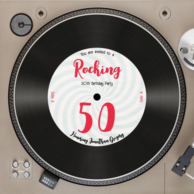Custom 50th Birthday Retro Music Record Rocking  Invitation (Creator Uploaded)