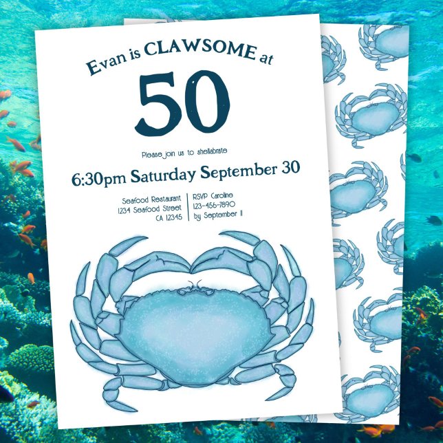 Custom 50th Birthday Watercolor Crab Seafood Pun Invitation (Creator Uploaded)