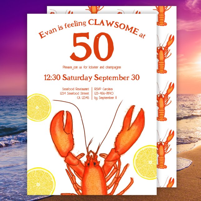Custom 50th birthday Watercolor Lobster Seafood Invitation (Creator Uploaded)