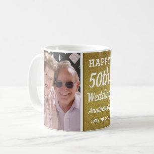 Custom 50th Golden Anniversary 2 Photo Collage Coffee Mug
