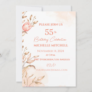 Custom 55th Birthday Peach Floral Tulips    Invitation