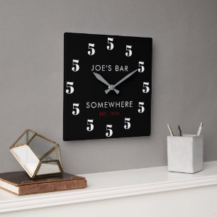 Custom  5 O'clock Bar Happy Hour Black   Square Wall Clock