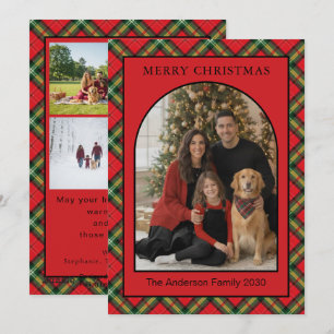Custom 5-Photo Christmas Card Arch Green Red Plaid