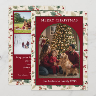 Custom 5-Photo Christmas Card with Arch Red Holly