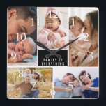 Custom 5 Photo Collage Family Is Everything Quote Square Wall Clock<br><div class="desc">A special keepsake photo collage wall clock with family is everything quote typography. The photo frame clock helps you treasure your special moments and also makes a thoughtful gift for parents, grandparents and friends. The personalised family clock makes it a perfect gift for all occasions.</div>