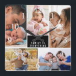 Custom 5 Photo Collage Family Is Everything Quote Square Wall Clock<br><div class="desc">A special keepsake photo collage wall clock with family is everything quote typography. The photo frame clock helps you treasure your special moments and also makes a thoughtful gift for parents, grandparents and friends. The personalised family clock makes it a perfect gift for all occasions.</div>