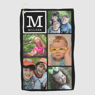 Custom 5 Photo Collage Family Name Monogrammed Golf Towel