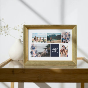 Custom 5 Photo Collage Floral Frame Print