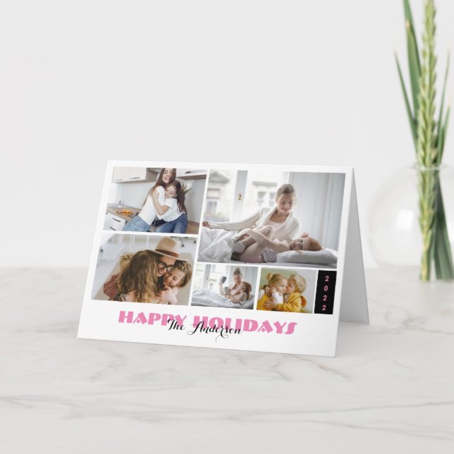 Custom 5 Photo Collage Holiday Card (Front)