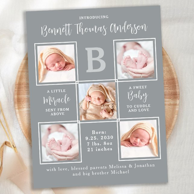 Custom 5 Photo Newborn Baby Birth Announcement Postcard (Creator Uploaded)