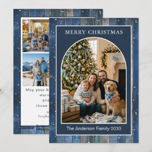 Custom 5 Photo Rustic Blue Wood Family Christmas Holiday Card