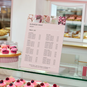Custom 5 Photos Bakery Pink Price List Pedestal Sign