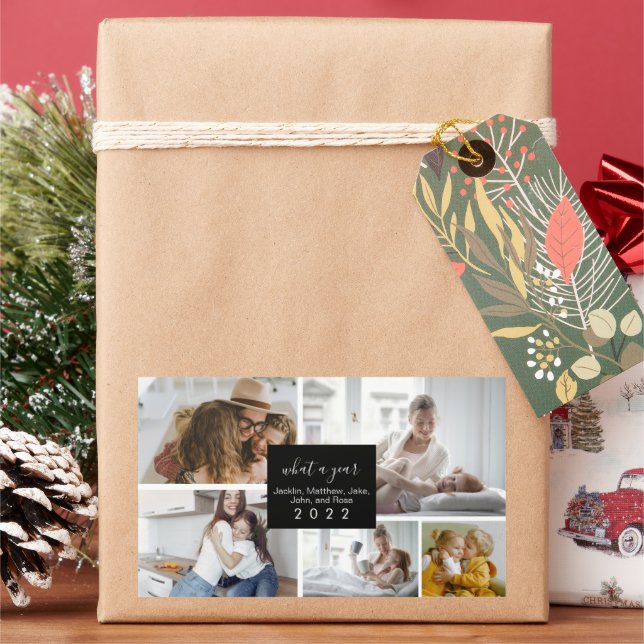 Custom 5 Photos Typography Holiday Rectangular Sticker (Holiday)