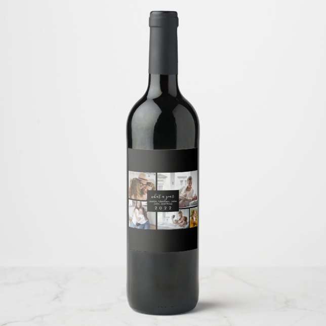 Custom 5 Photos Typography Holiday Wine Label (Front)