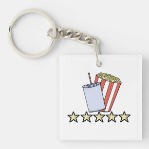 Custom 5 Star Movie Review Popcorn Drink Film Key Ring