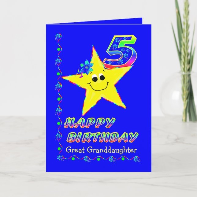 Custom 5th Birthday Stars for Great Granddaughter Card (Front)