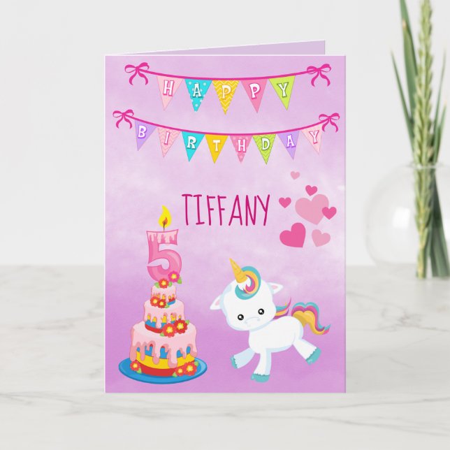 Custom 5th Birthday Unicorn Card (Front)
