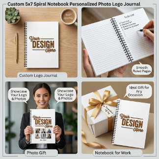 Custom 5x7 Spiral Notebook Personalised Photo Logo