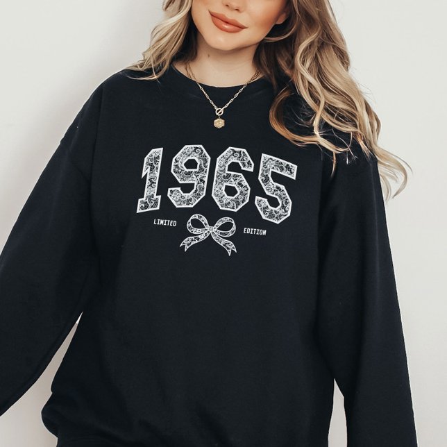 Custom 60th Birthday 1965 Lace Coquette Bow Sweatshirt (Creator Uploaded)