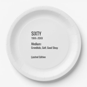 Custom 60th Birthday Funny Museum Label Chic Paper Plate