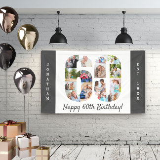 Custom 60th Birthday Party Photo Collage Banner