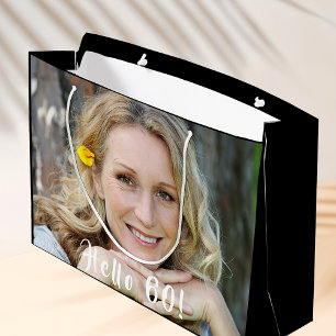 Custom 60th birthday photo hello 60 large gift bag