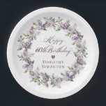Custom 60th Birthday Purple Lilac Spring Flower Paper Plate<br><div class="desc">Add a special touch to your party decor with these personalised paper plates. They will make the birthday celebrant feel very special and look great in pictures. It takes only minutes to add the birthday celebrant's name. The soft watercolor lilac wreath is perfect for a spring birthday or a woman...</div>