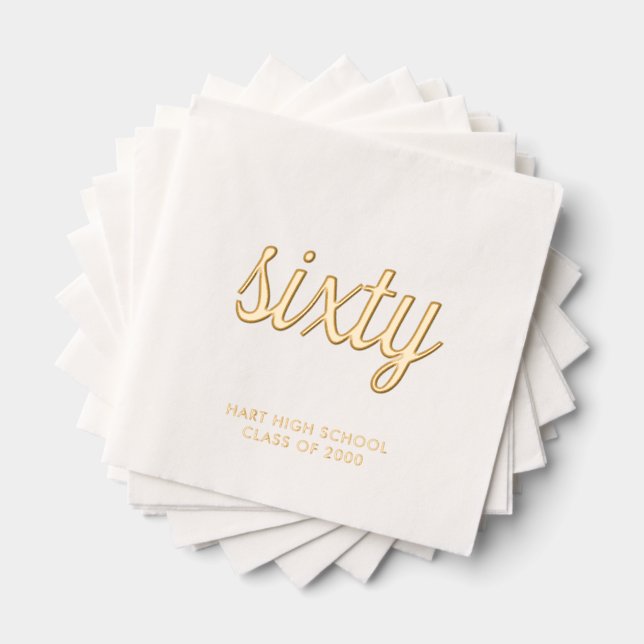 Custom 60th Reunion Modern Gold Foil Napkins (Insitu (Stacked))