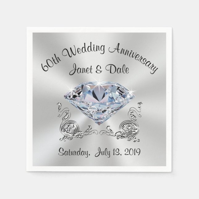 Custom 60th Wedding Anniversary Cocktail Napkins (Front)