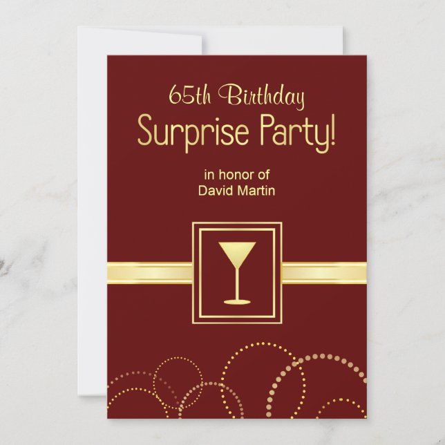 Custom 65th Birthday Surprise Party Invitations (Front)
