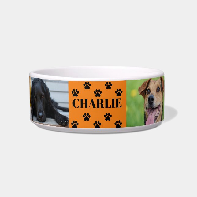 Custom 6 Pet Photo Collage Dog Name Bowl (Front)