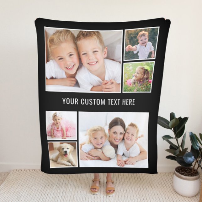 Custom 6 Photo Black Fleece Blanket (Creator Uploaded)