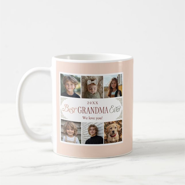 Custom 6 Photo Collage Best Grandma Ever Coffee Mug (Left)