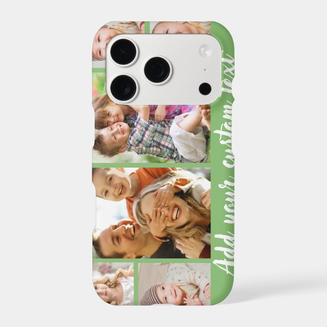 Custom 6 Photo Collage Script Text Light Green (Back)