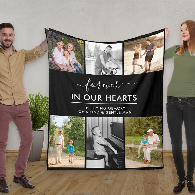 Custom 6 Photo In Loving Memory Black Fleece Blanket (Creator Uploaded)