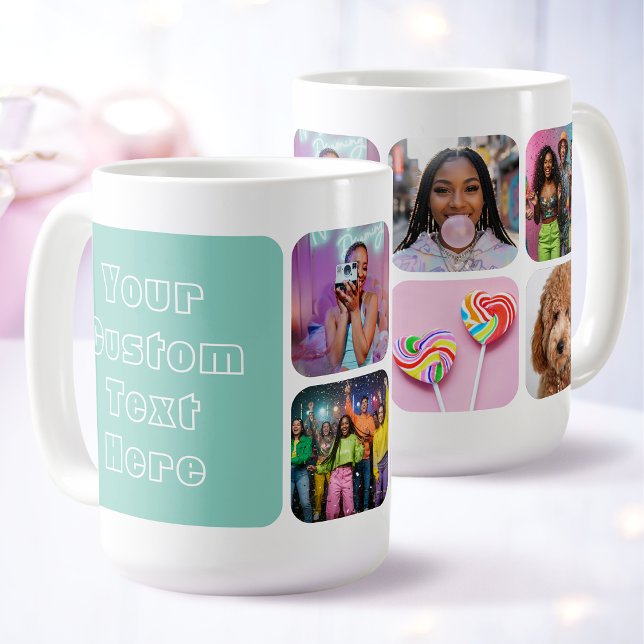 Custom 6 Photo Modern Retro Green Besties  Coffee Mug (Creator Uploaded)
