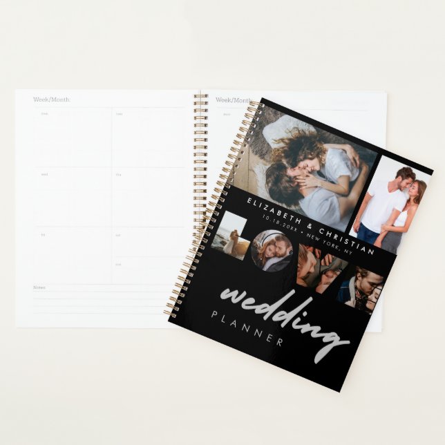 Custom 6 Photos Black White Love Script Wedding Planner (Display)