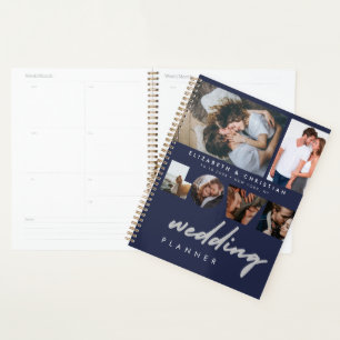 Custom 6 Photos Navy Blue Love Script Wedding Planner