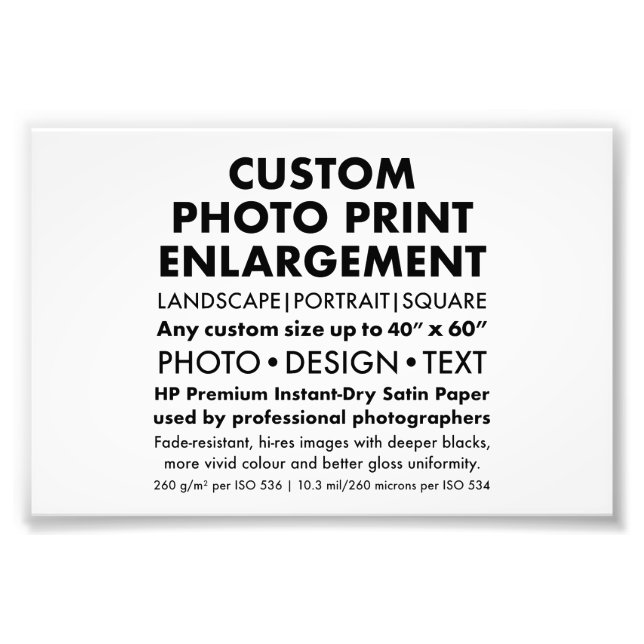 Custom 6"x4" Landscape Photo Enlargement Print (Front)