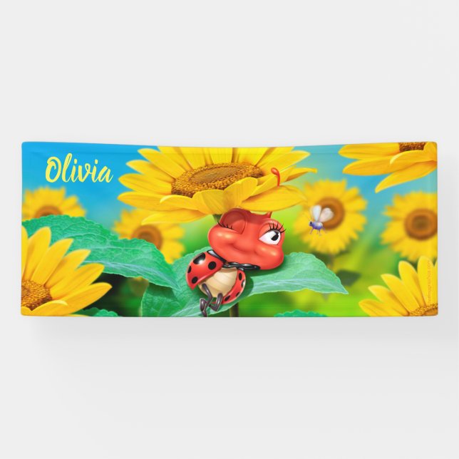 Custom 6' x 2.5' sleepy Ladybug vinyl Banner. Banner (Horizontal)