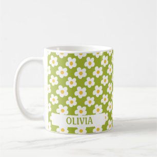 Custom 70s Groovy Daisy Retro Floral Boho Green Coffee Mug
