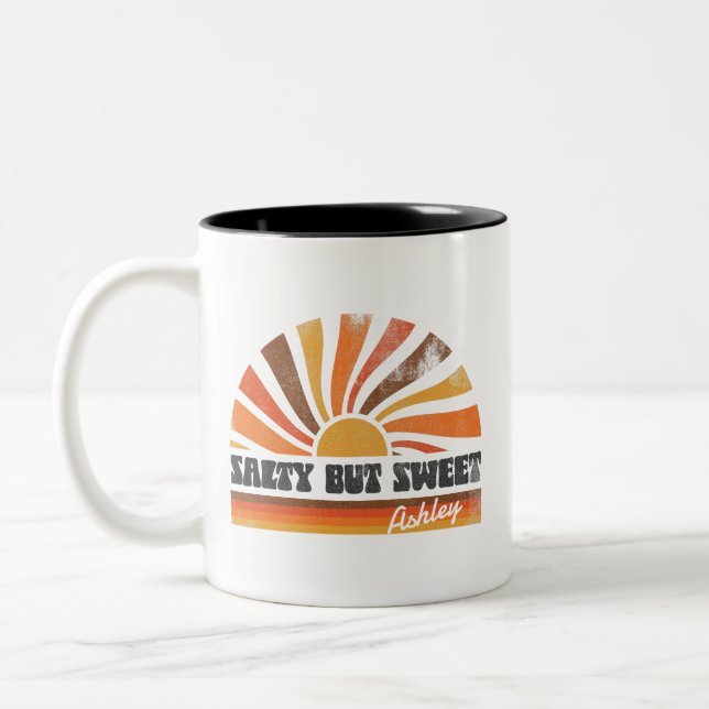 Custom 70s Inpired Retro Summer Sunset Sunrise Two-Tone Coffee Mug (Left)