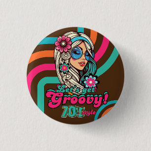Custom 70's Retro Disco Birthday Boogie Groovy  3 Cm Round Badge